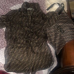 Fendi Logo-print Silk Women Pyjama Set